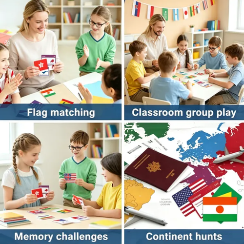 🌍245-Piece World Flags Flashcards Set – Fun Geography Learning Game for Kids & Adults with World Map 📚