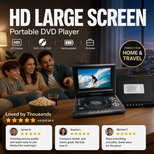 🔥Hot Seller🔥 COD！📺HD Portable DVD&EVD Player – Large Screen, Rechargeable & Compatible with DVD&CD&USB&SD