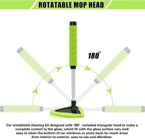 Windshield Cleaning Tool, Microfiber Car Window Cleaner with 4 Reusable and Washable Microfiber Pads and Extendable Handle
