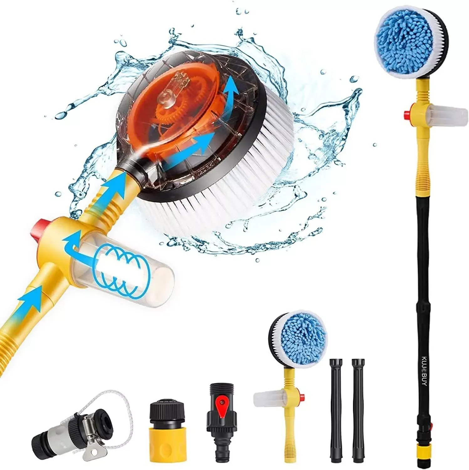 Rotating Car Wash Brush with Soap Dispenser & Hose Attachment Soft Bristle Car
