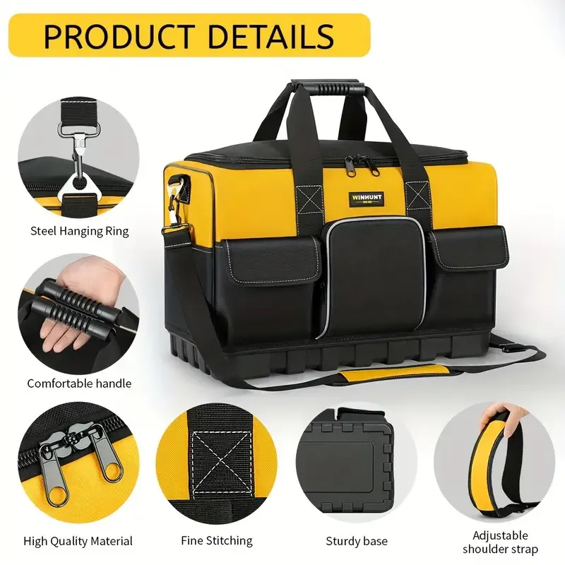 Heavy Duty Tool Bag with Adjustable Shoulder Strap - Large, Waterproof, Durable Polyester, No Assembly Required,