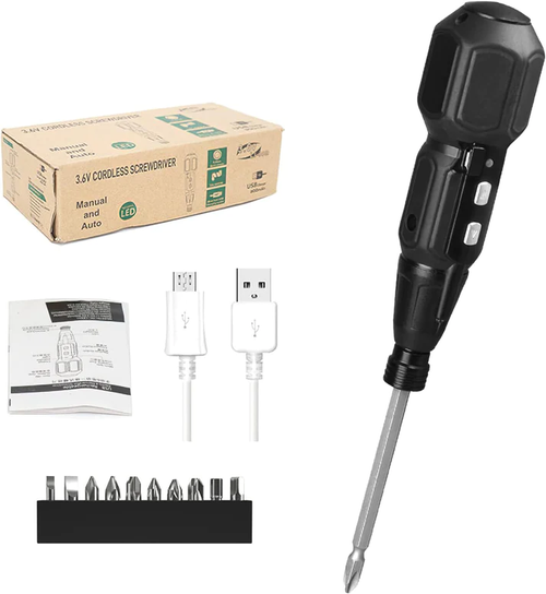 Mini Cordless Electric Screwdriver 3.6V Lithium Rechargeable with Magnetic Tip and Work Light