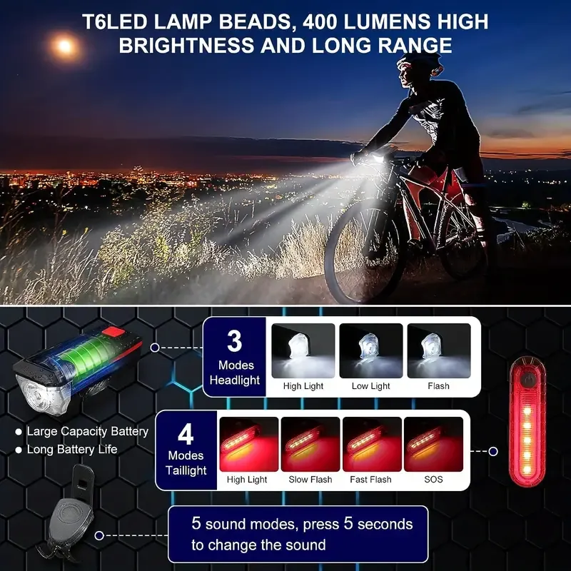 Solar outdoor cycling front and rear lights, super bright for night riding