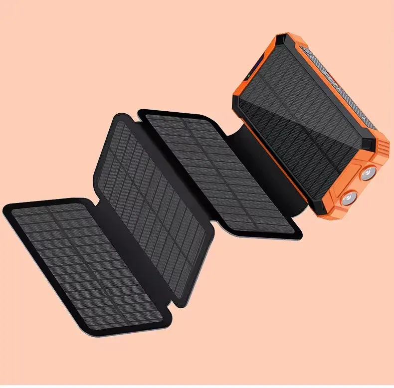 20000mAh Solar Panel Waterproof Outdoor Camping LED Built in Cables Wireless Solar Power Bank