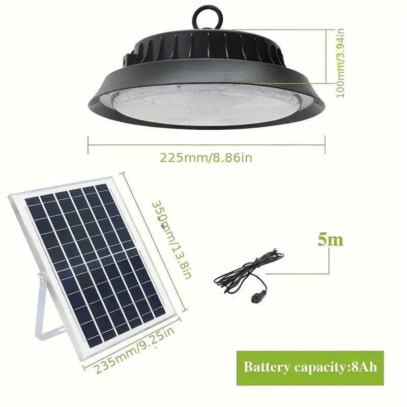 🔥💡100W LED solar chandelier UFO high bay light brightness adjustment timing control hanging shed light dusk to dawn suitable for garden terrace channel balcony storage room industrial workshop warehouse factory indoor outdoor chandelier🎉👇