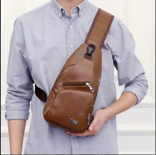 USB Charging Crossbody Anti-theft Chest Bag PU Leather Short Trip Messengers Bag Men Shoulder Bags