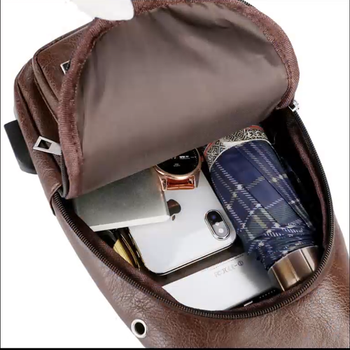 USB Charging Crossbody Anti-theft Chest Bag PU Leather Short Trip Messengers Bag Men Shoulder Bags