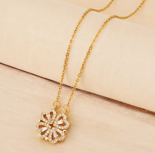 European And American Titanium Steel Gold Leaf Magnetic Necklace Luxury Magnet Heart