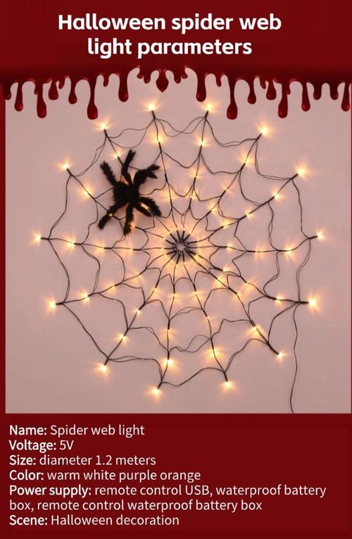 LED Spider Web Halloween Lights, Halloween Decorations for Indoor Outdoor House Garden Yard Party, Waterproof Spider Web Lights with Remote Control