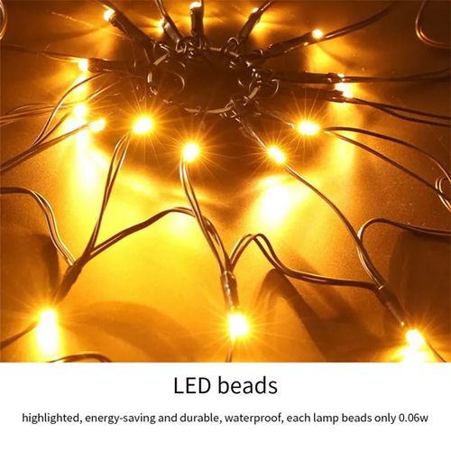 LED Spider Web Halloween Lights, Halloween Decorations for Indoor Outdoor House Garden Yard Party, Waterproof Spider Web Lights with Remote Control