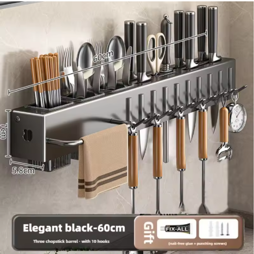 Wall-mounted Kitchen Organizer Shelf Spice Storage Rack Kitchen Knife Holder Wall Seasoning Chopstick Spoon Shovel Storage