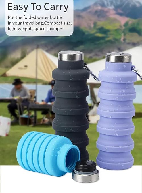 Silicone Foldable Water Bottle Creative Cycling Retractable Cup Portable Outdoor Sports Water Bottle, 500ml, dark green