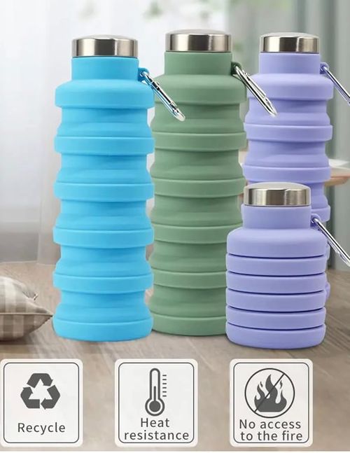 Silicone Foldable Water Bottle Creative Cycling Retractable Cup Portable Outdoor Sports Water Bottle, 500ml, dark green