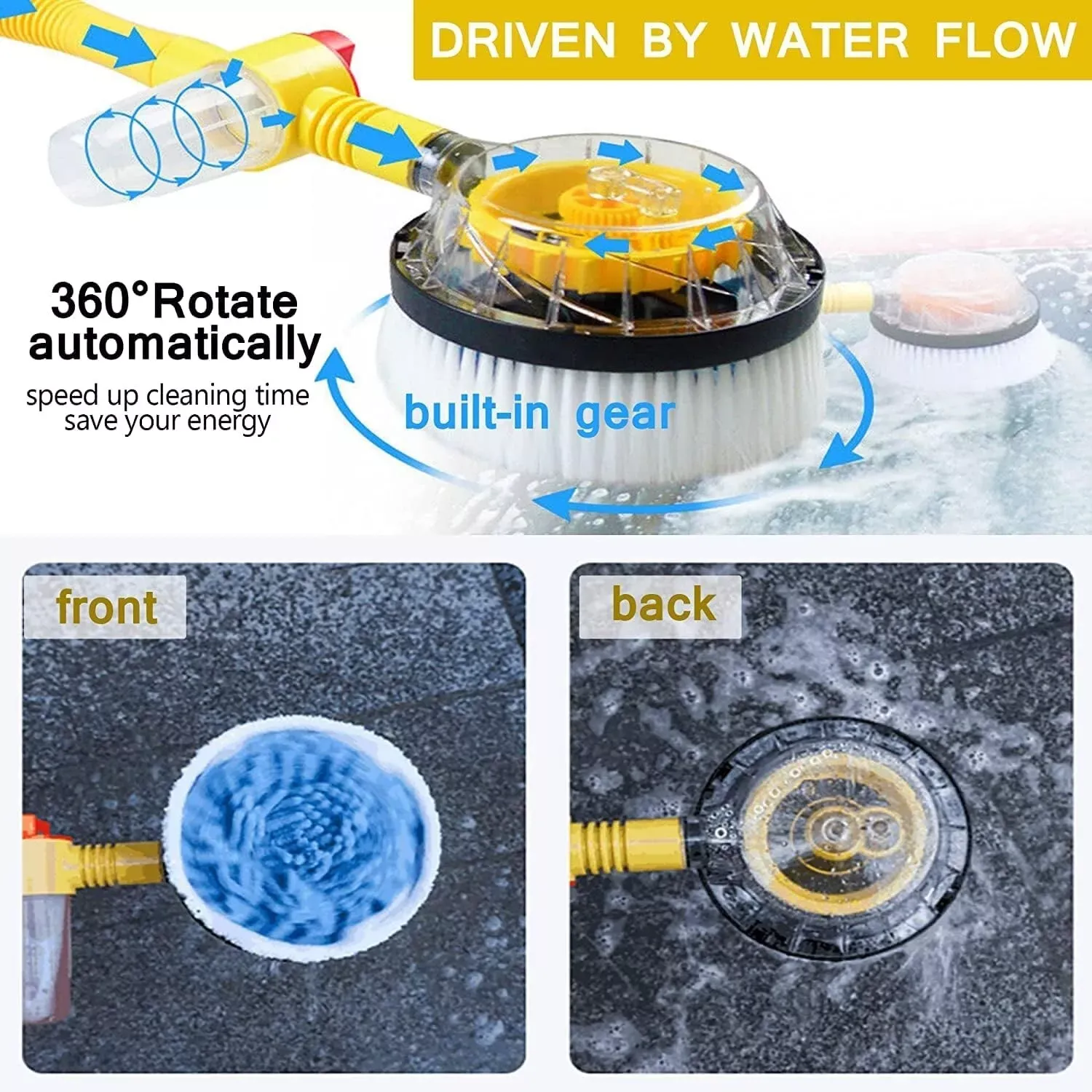 Rotating Car Wash Brush with Soap Dispenser & Hose Attachment Soft Bristle Car
