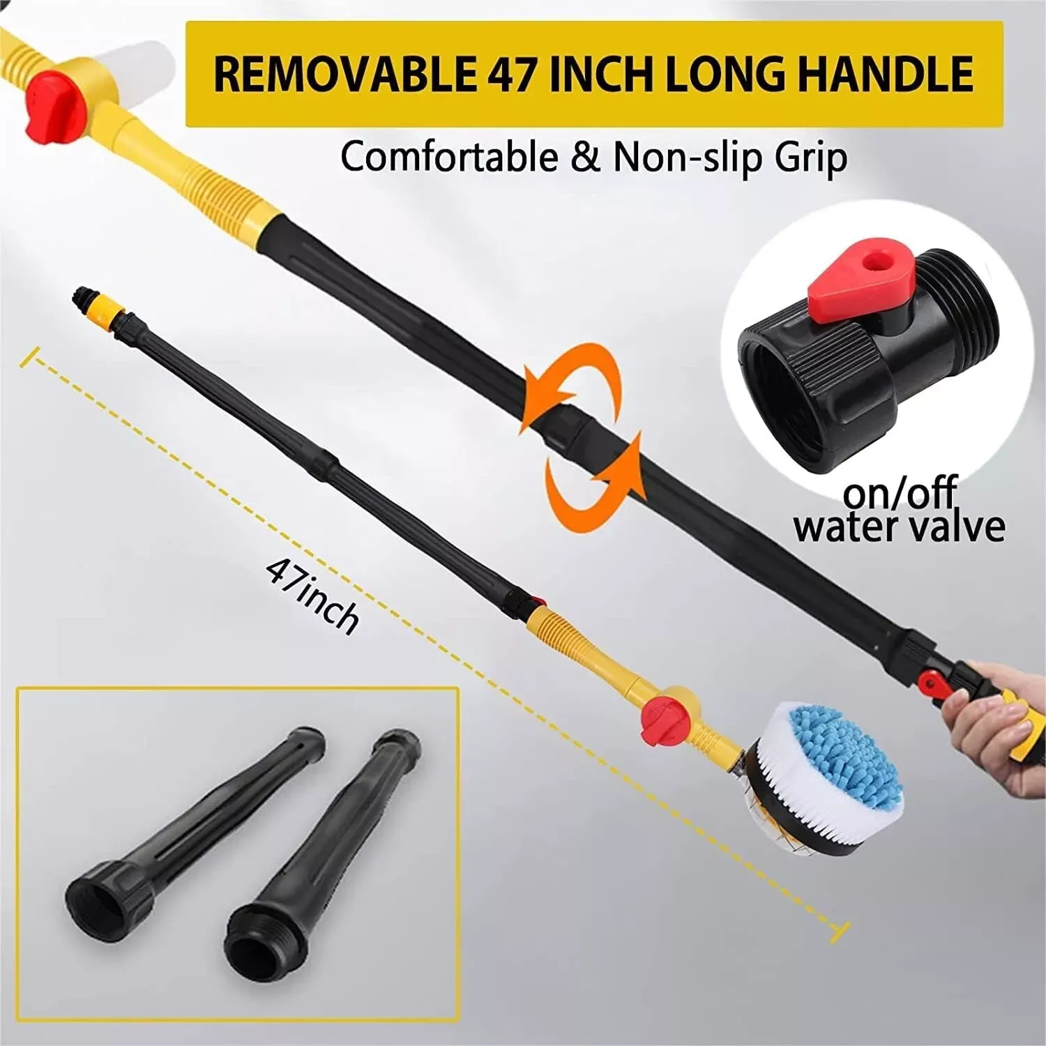 Rotating Car Wash Brush with Soap Dispenser & Hose Attachment Soft Bristle Car
