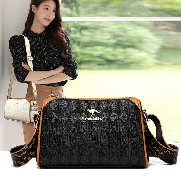 👉Diamond pattern crossbody bag with large capacity in three layers