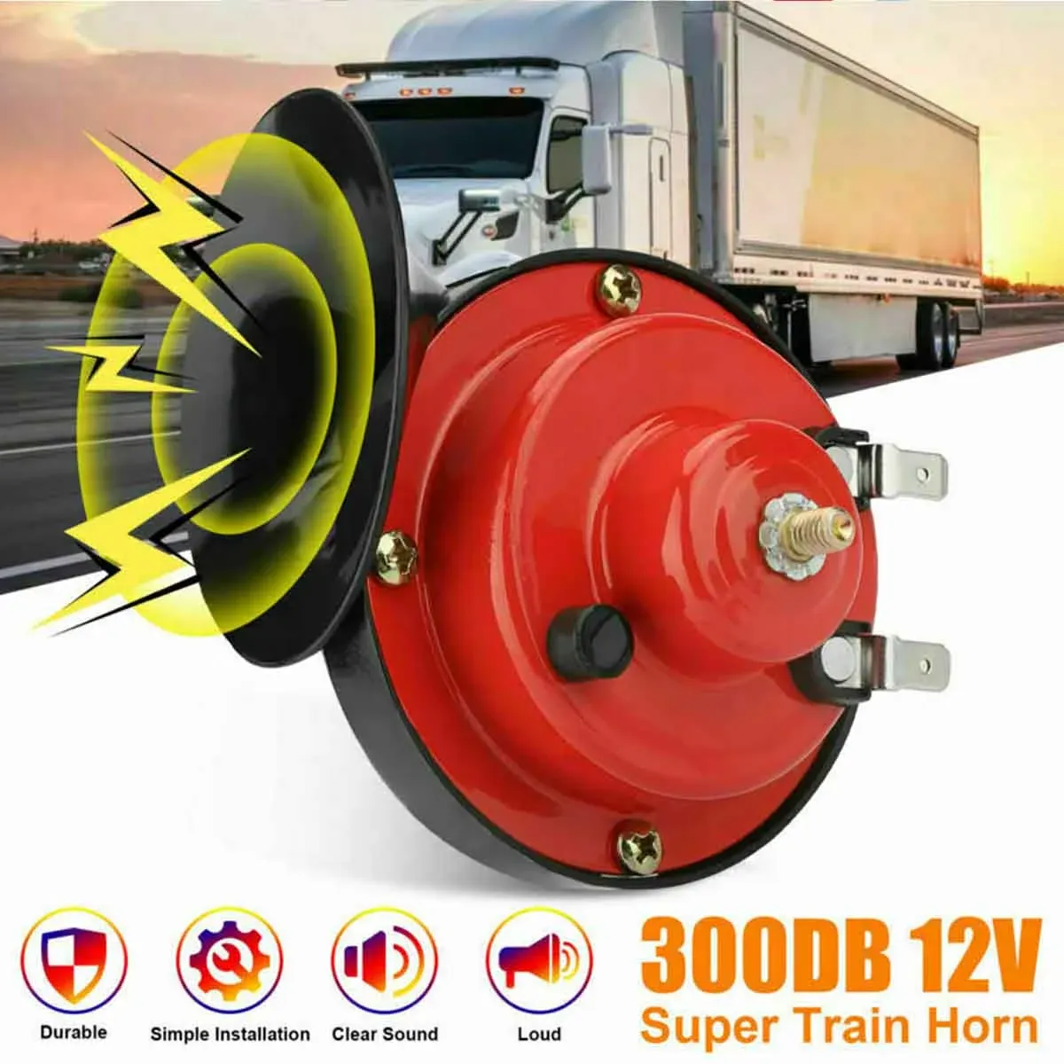 Super Loud Train Horns, 12V Waterproof Durable Car Air Electric Snail Horn, Raging Sound Air Horns Replacement Kit, Automotive Accessories Universal for Car, Motorcycle, Truck, Bike, Boat (Red)