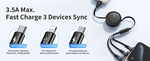 3in1 Fast USB Charging Cable Universal Multi Function Cell Phone Charger Cord