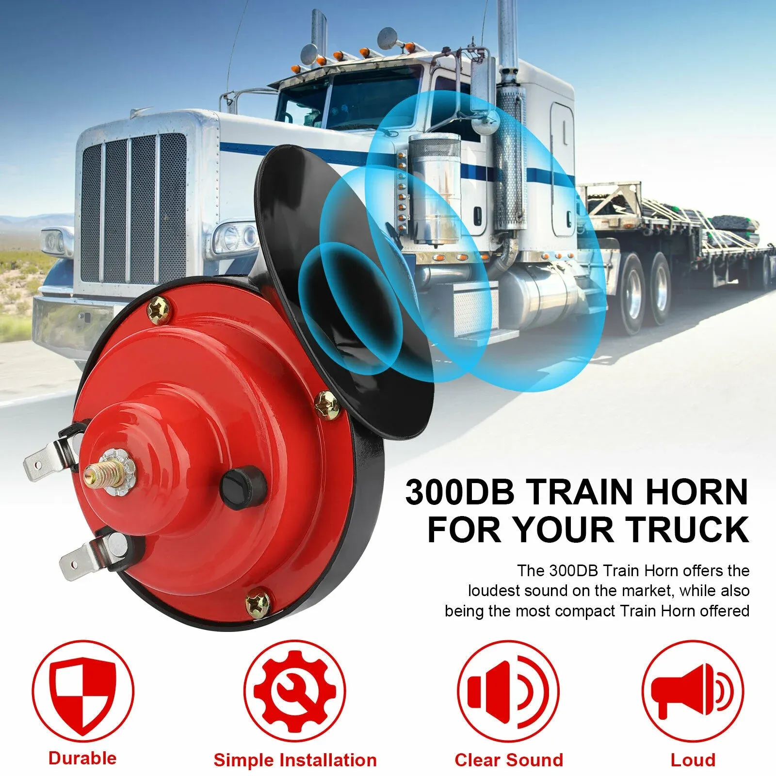 Super Loud Train Horns, 12V Waterproof Durable Car Air Electric Snail Horn, Raging Sound Air Horns Replacement Kit, Automotive Accessories Universal for Car, Motorcycle, Truck, Bike, Boat (Red)