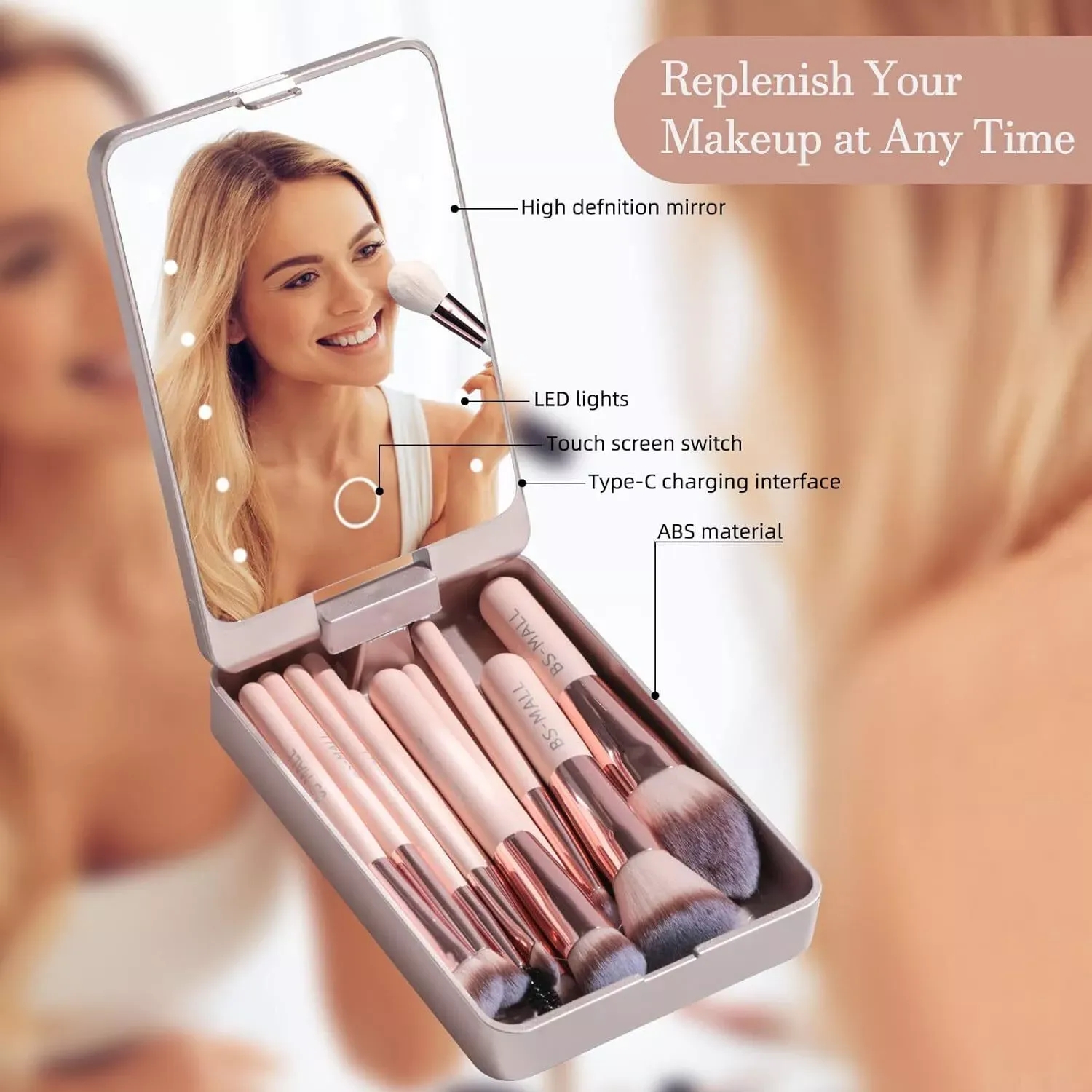 ⏳Fill-in light makeup brush set with mirror case