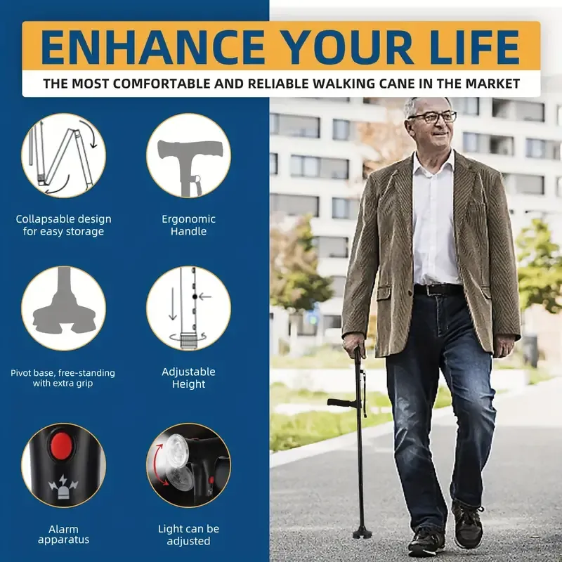 Adjustable telescopic folding metal shockproof travel walking stick