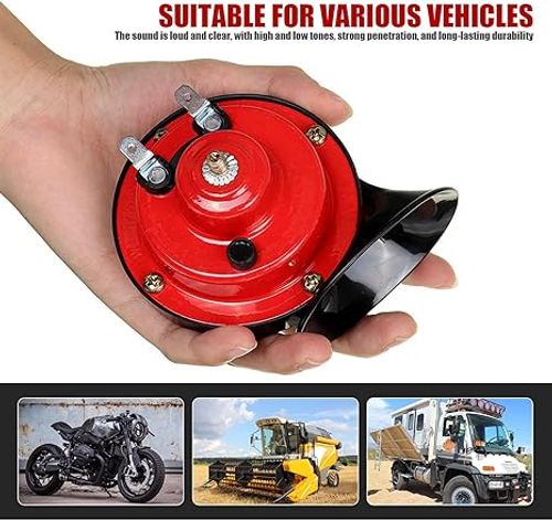 Super Loud Train Horns, 12V Waterproof Durable Car Air Electric Snail Horn, Raging Sound Air Horns Replacement Kit, Automotive Accessories Universal for Car, Motorcycle, Truck, Bike, Boat (Red)