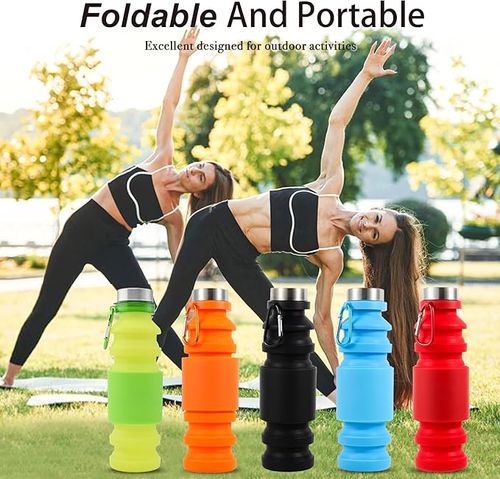 Silicone Foldable Water Bottle Creative Cycling Retractable Cup Portable Outdoor Sports Water Bottle, 500ml, dark green