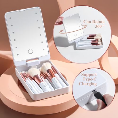 ⏳Fill-in light makeup brush set with mirror case