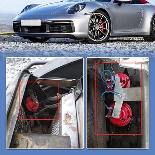 Super Loud Train Horns, 12V Waterproof Durable Car Air Electric Snail Horn, Raging Sound Air Horns Replacement Kit, Automotive Accessories Universal for Car, Motorcycle, Truck, Bike, Boat (Red)