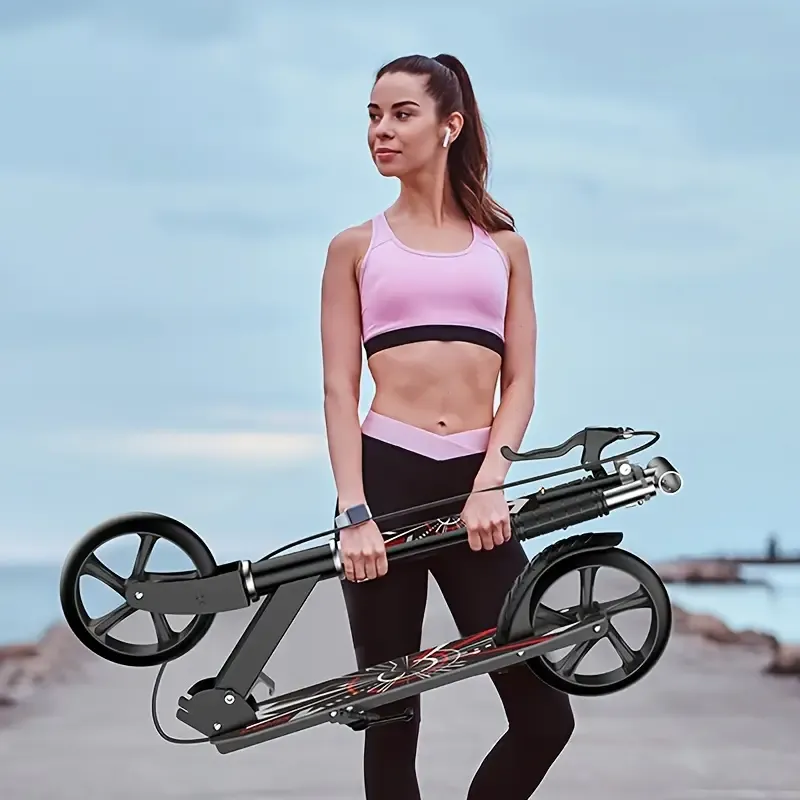 Foldable Two-Wheeled Skateboard With Dual Brakes And Widened Pedals - Perfect For Sports & Fitness Commuting!