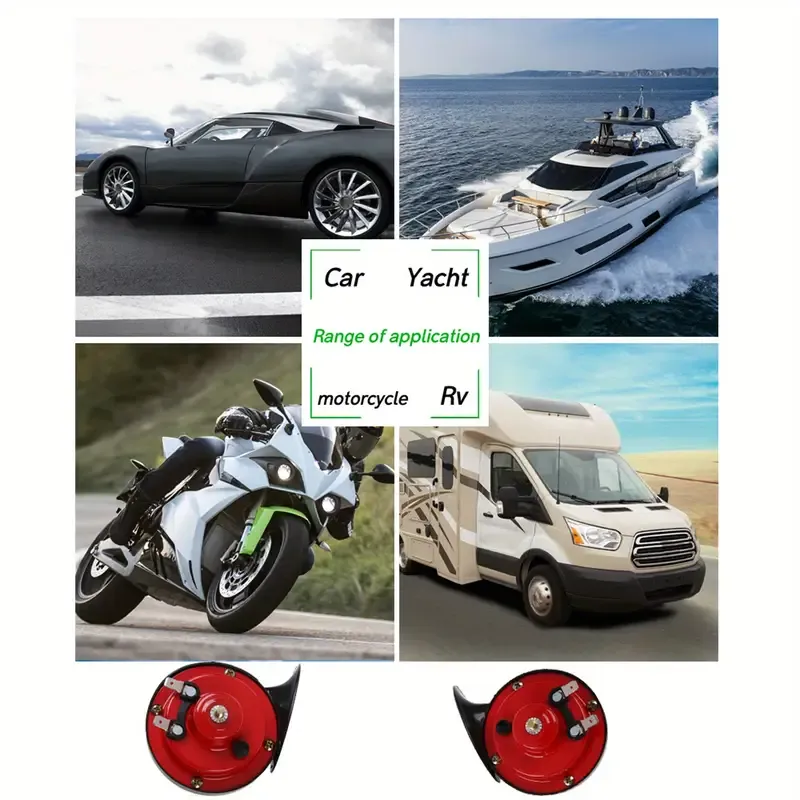 Super Loud Train Horns, 12V Waterproof Durable Car Air Electric Snail Horn, Raging Sound Air Horns Replacement Kit, Automotive Accessories Universal for Car, Motorcycle, Truck, Bike, Boat (Red)