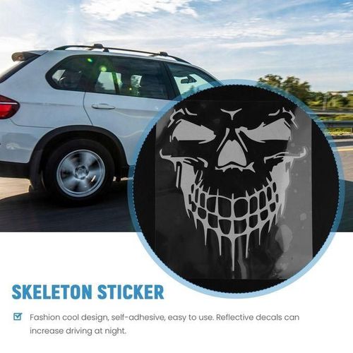 Skull Stickers and Decals for Car Windows Doors, 3D Reflective Waterproof Skull Decals for Cars Trucks (Black)