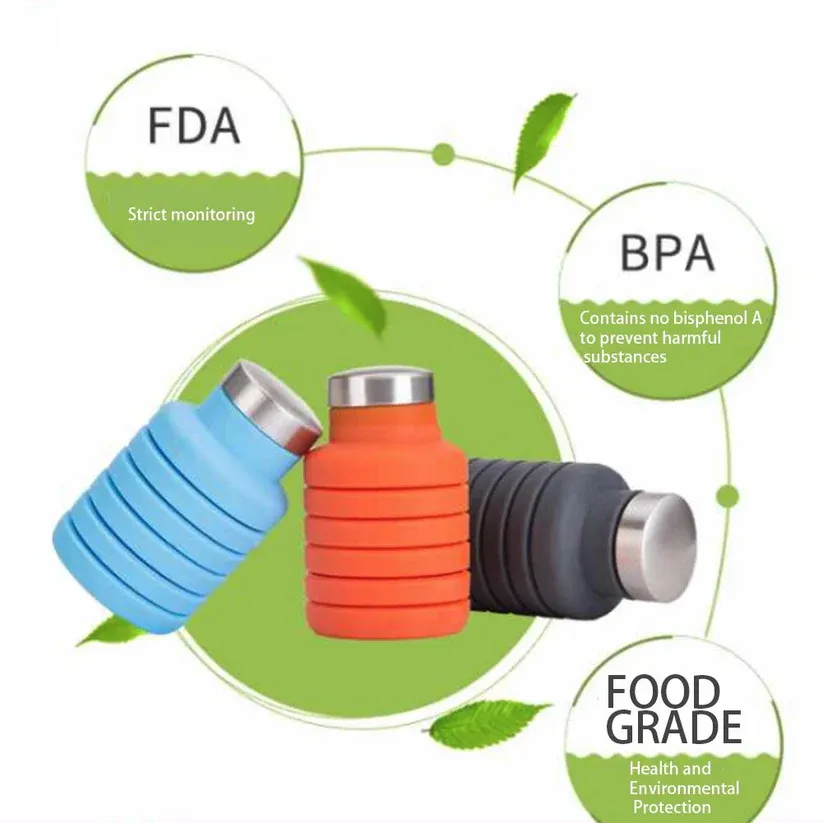 Silicone Foldable Water Bottle Creative Cycling Retractable Cup Portable Outdoor Sports Water Bottle, 500ml, dark green