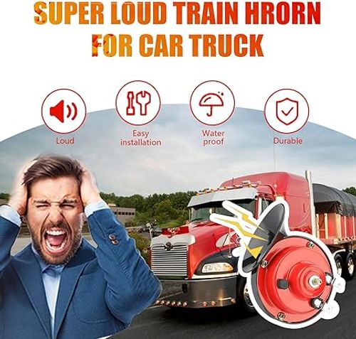Super Loud Train Horns, 12V Waterproof Durable Car Air Electric Snail Horn, Raging Sound Air Horns Replacement Kit, Automotive Accessories Universal for Car, Motorcycle, Truck, Bike, Boat (Red)