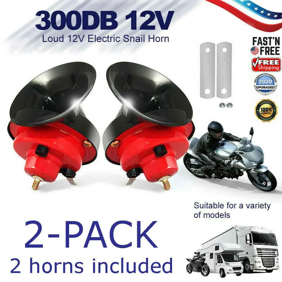 Super Loud Train Horns, 12V Waterproof Durable Car Air Electric Snail Horn, Raging Sound Air Horns Replacement Kit, Automotive Accessories Universal for Car, Motorcycle, Truck, Bike, Boat (Red)