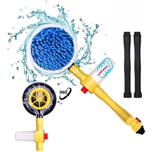 Rotating Car Wash Brush with Soap Dispenser & Hose Attachment Soft Bristle Car
