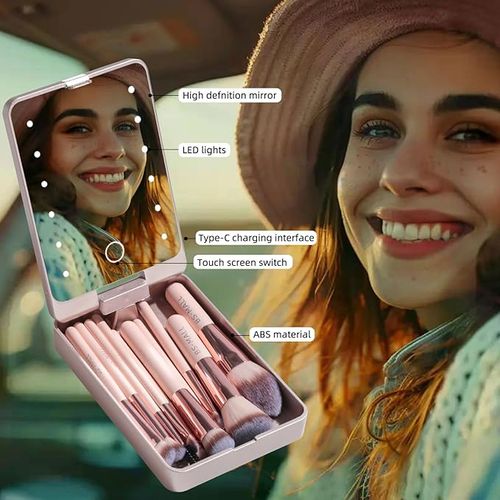 ⏳Fill-in light makeup brush set with mirror case