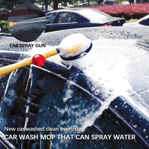 Rotating Car Wash Brush with Soap Dispenser & Hose Attachment Soft Bristle Car