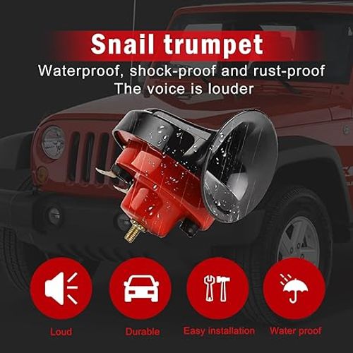 Super Loud Train Horns, 12V Waterproof Durable Car Air Electric Snail Horn, Raging Sound Air Horns Replacement Kit, Automotive Accessories Universal for Car, Motorcycle, Truck, Bike, Boat (Red)