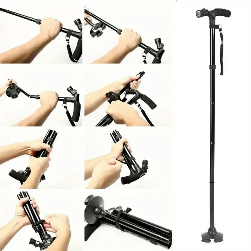 Adjustable telescopic folding metal shockproof travel walking stick