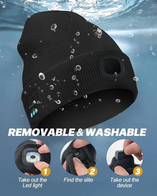 Unisex Bluetooth Beanie with 4 LED Lights & Cordless Headphones – USB Rechargeable Knit Hat