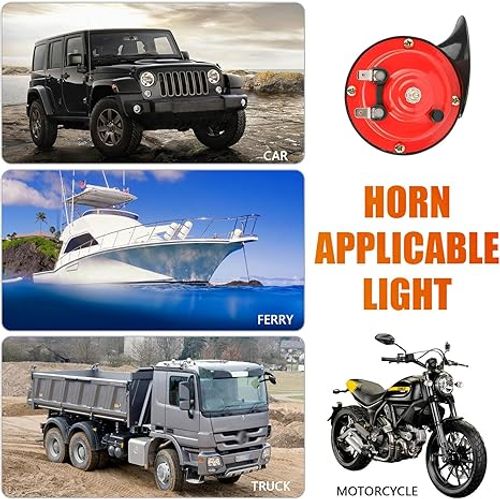 Super Loud Train Horns, 12V Waterproof Durable Car Air Electric Snail Horn, Raging Sound Air Horns Replacement Kit, Automotive Accessories Universal for Car, Motorcycle, Truck, Bike, Boat (Red)