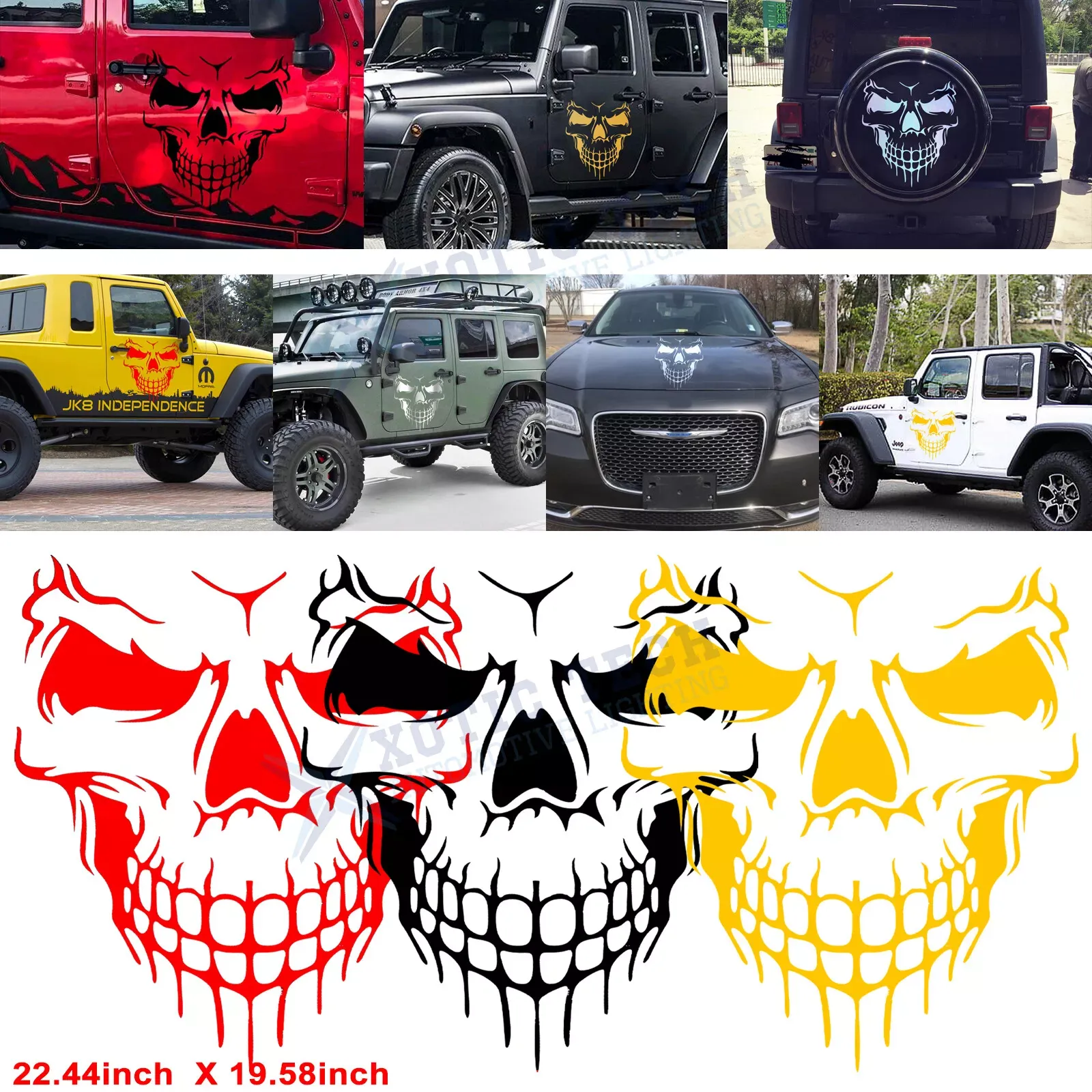 Skull Stickers and Decals for Car Windows Doors, 3D Reflective Waterproof Skull Decals for Cars Trucks (Black)