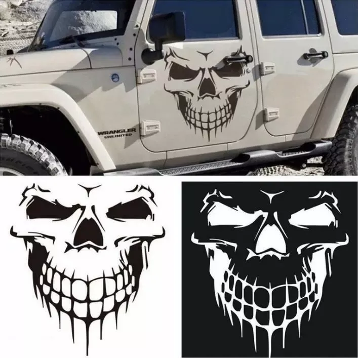 Skull Stickers and Decals for Car Windows Doors, 3D Reflective Waterproof Skull Decals for Cars Trucks (Black)