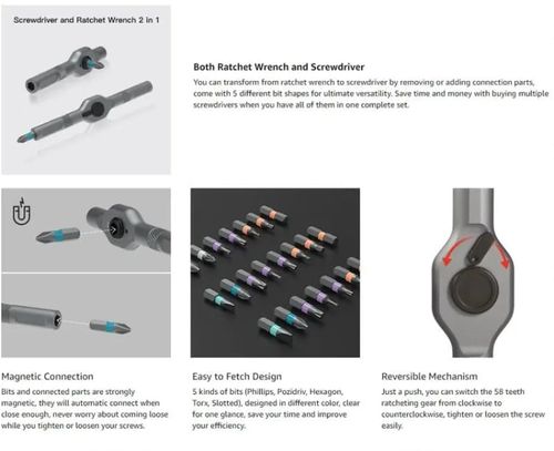 DIY screwdriver 24 in 1, switchable screwdriver shape to adapt to various home repairs, cool home repair tool box, compact and portable, does not take up space ratchet screwdriver
