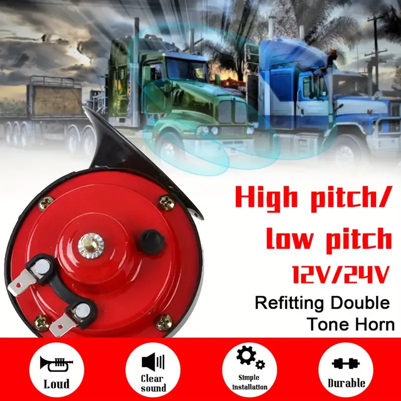 Super Loud Train Horns, 12V Waterproof Durable Car Air Electric Snail Horn, Raging Sound Air Horns Replacement Kit, Automotive Accessories Universal for Car, Motorcycle, Truck, Bike, Boat (Red)