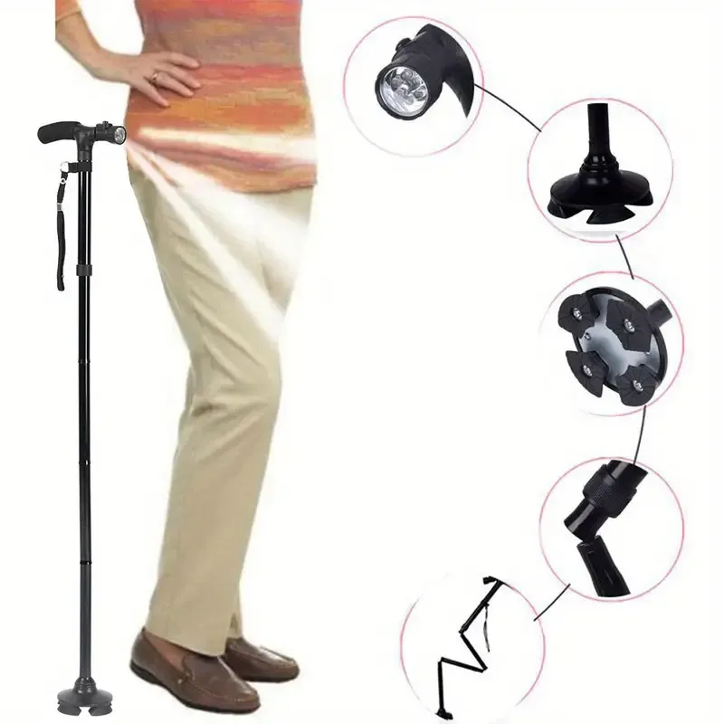 Adjustable telescopic folding metal shockproof travel walking stick