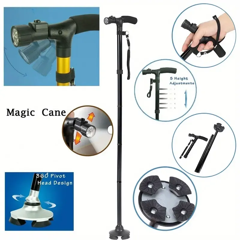 Adjustable telescopic folding metal shockproof travel walking stick