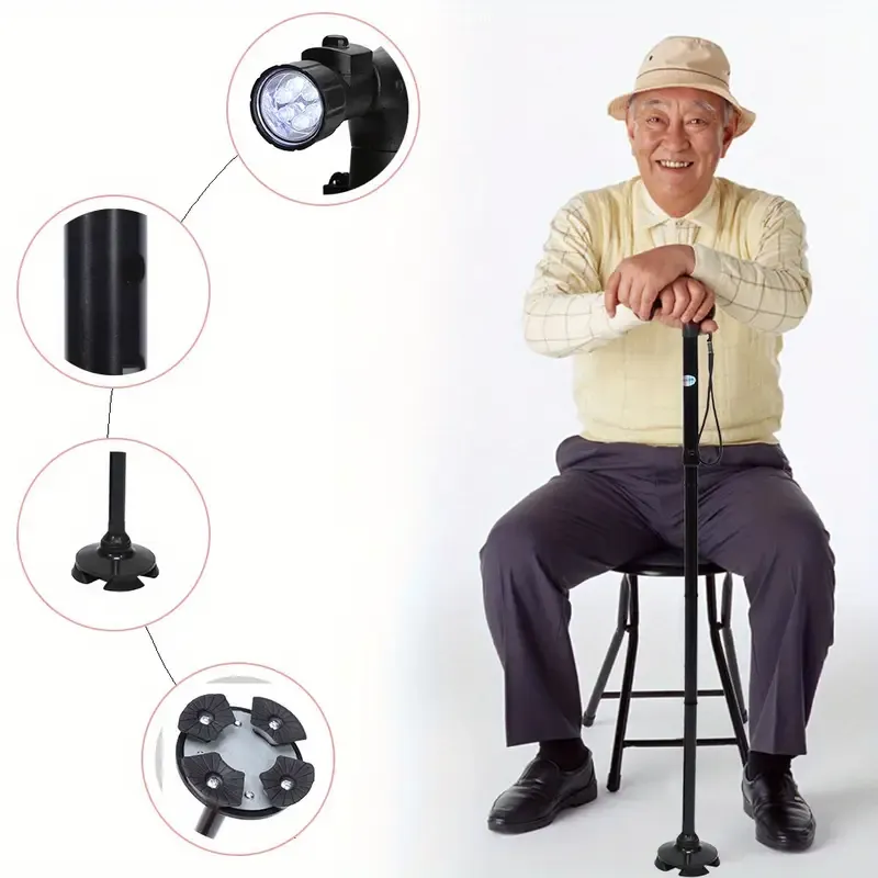 Adjustable telescopic folding metal shockproof travel walking stick