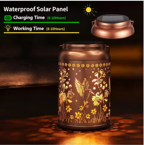 Solar Hummingbird Pattern Outdoor Projector Lantern, Waterproof Hanging Light For Living Room & Garden, Decorative Night Light I